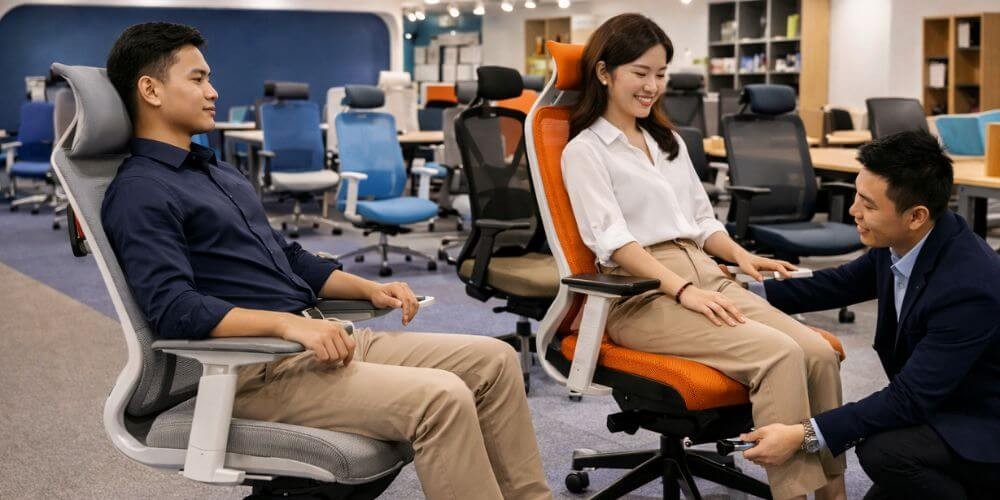 Vai trò của showroom trong việc chọn ghế công thái học đúng chuẩn