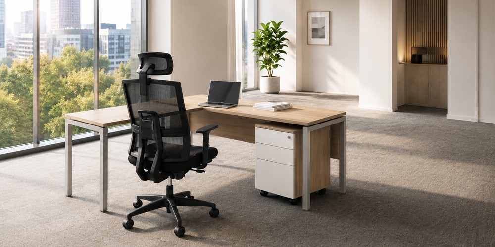 Thiết kế bàn làm việc chữ l kèm giá sách 