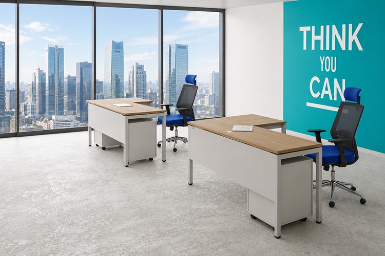 Bàn làm việc chữ l kèm giá sách giúp mở rộng không gian lưu trữ