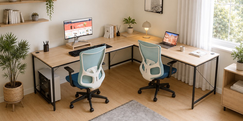 Bàn làm việc chữ L cho 2 người