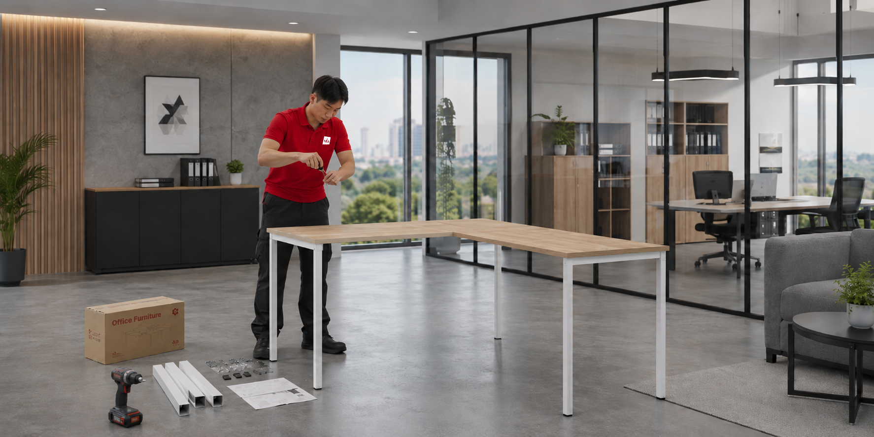 Cách lắp bàn làm việc chữ L theo từng bước